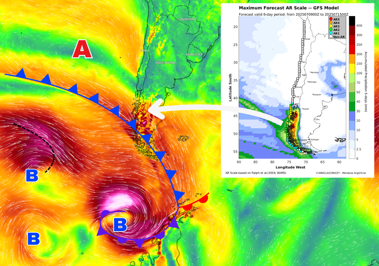 sistema frontal que se moverá al sur del gran anticiclón