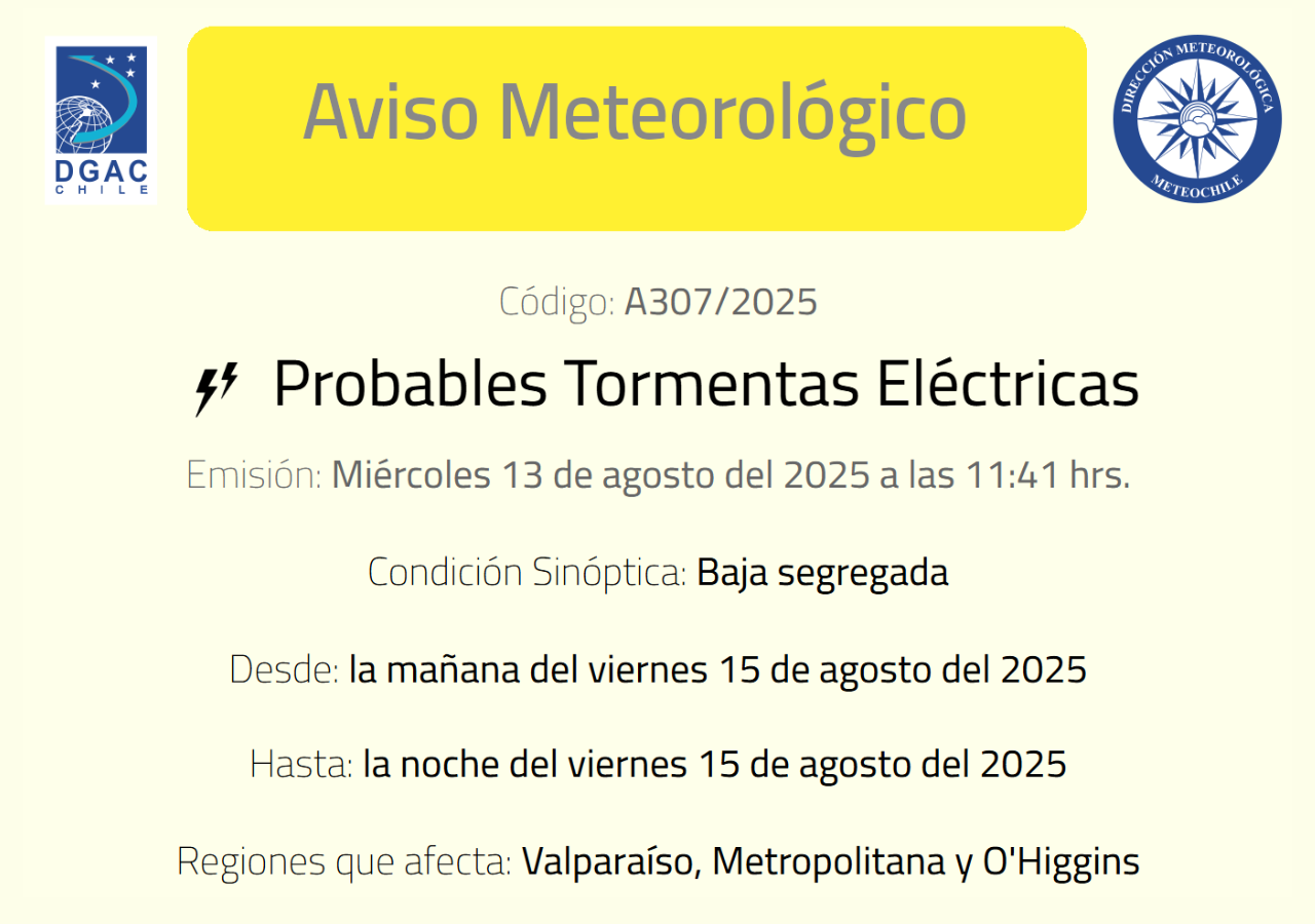 aviso meteorológico por probables tormentas eléctricas