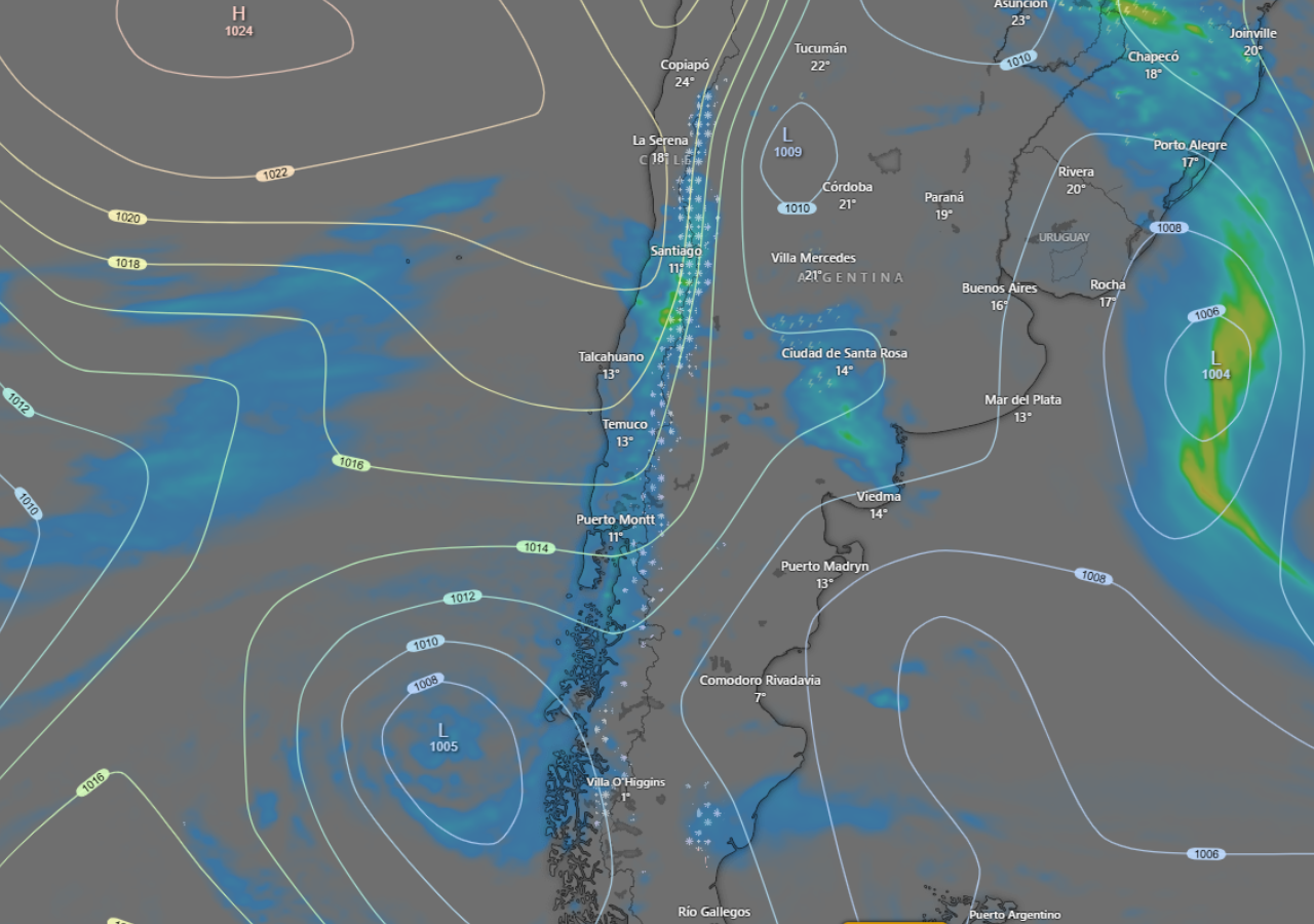 Lluvia y nieve prevista para Chile central