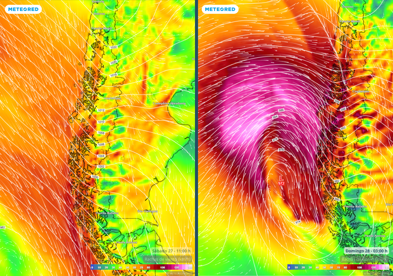 El río atmosférico llegará con al menos dos oleadas de intensos vientos que impactarán la Patagonia